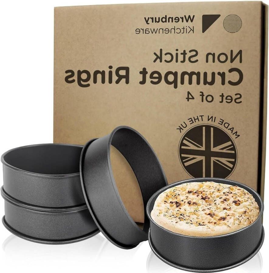 Crumpetringen van 4 stuks anti-aanbak kookringen 9 cm taartringen voor Engelse muffins frituureieren pannenkoekvormen koolstofstaal met gemakkelijke reiniging
