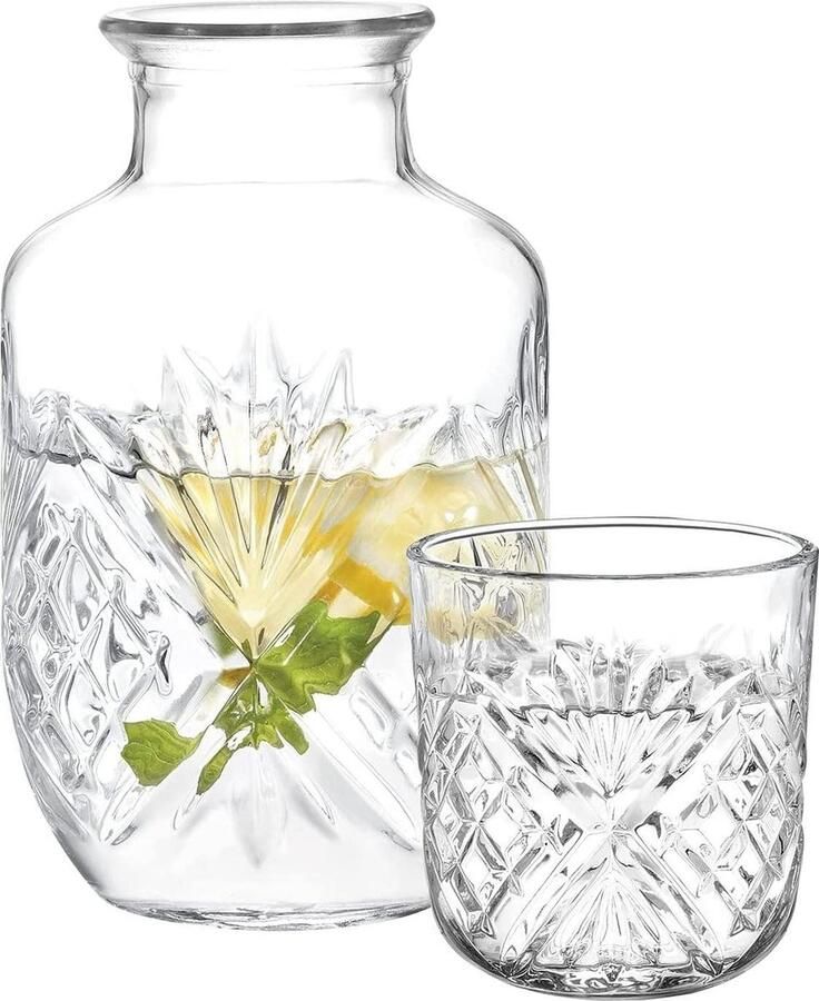 Crystal Bedside Decanter and Glass Set Night Decanter Pitcher and Cup Set 2 Piece Water Pitcher and Cup Set 18oz or 530ml