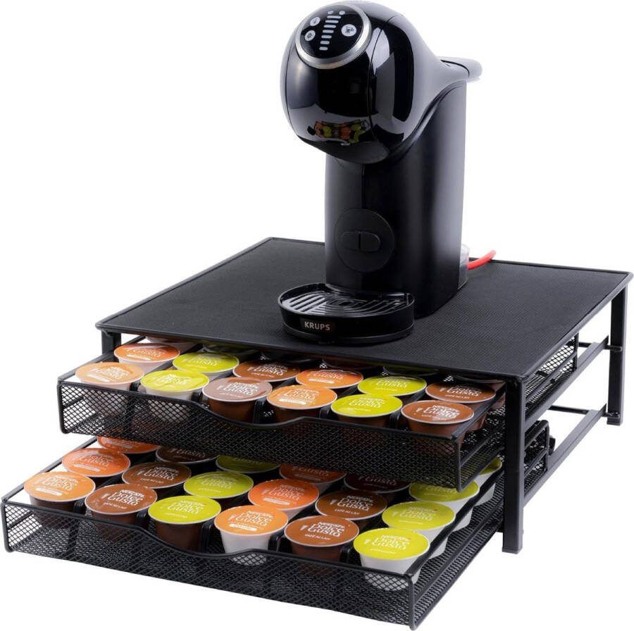 Cuphouder voor Dolce Gusto Koffiecups Capsulehouder voor 72 Capsules en 2 Lades Antislip Schokbestendig Zwart Metaal Coffee Capsule Holder
