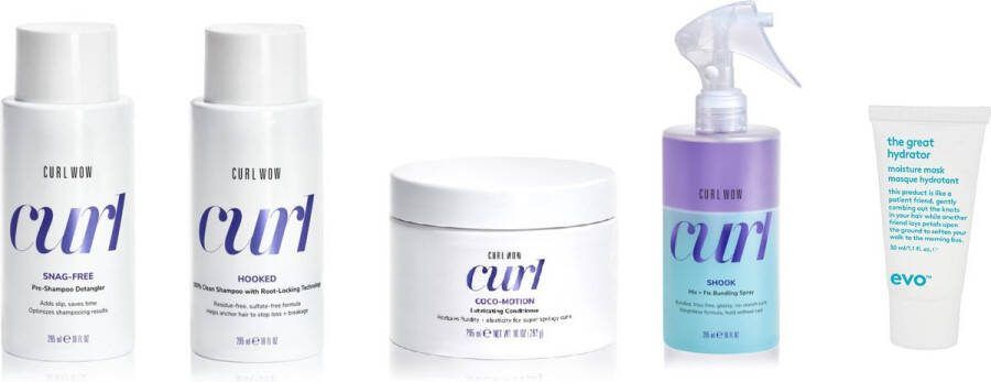 Curl Wow Snag Free Pre Shampoo Detangler + Hooked Clean Shampoo + Motion Lubricating Conditioner + Shook Epic Curl Perfector + WILLEKEURIG Travel Size