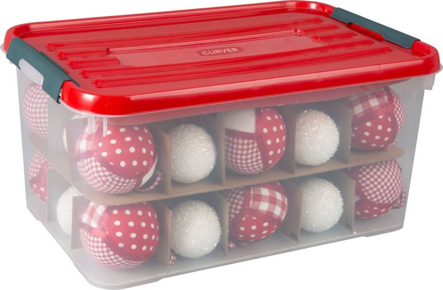 Merkloos Sans marque Curver Kerstballenbox Kerstbox 50L transparant rood kerstballen opbergbox