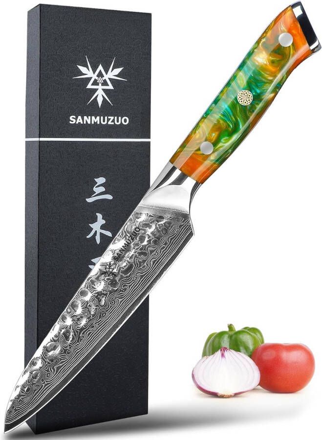 Damascus mes universeel mes 13 cm extreem scherp keukenmes Fruit en Groente Peeling Mes Gesmeed Damaststaal met Hars Handvat Yao serie