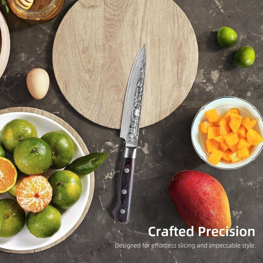Damast Schilmes 5 Inch Multifunctioneel Klein Keukenhulpmiddel Scheermesscherp Fruit Schilmes Draagbaar voor Picknick Reizen of Bar Gebruik Raven Serie