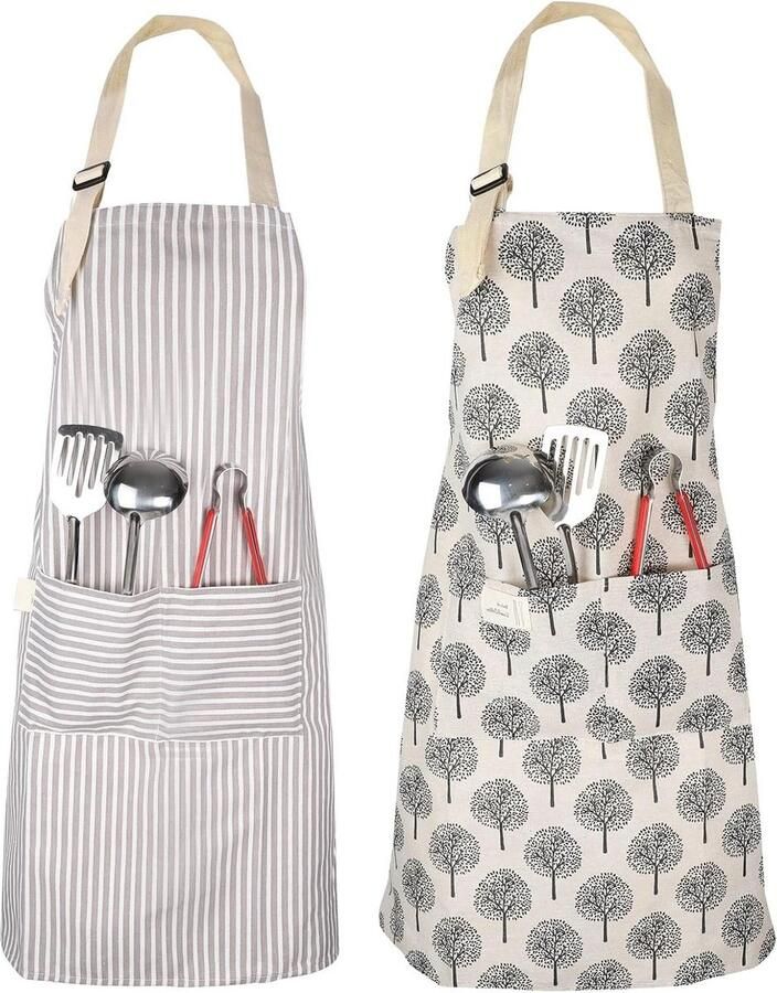 Dames kookschorten set van 2 verstelbare nekriem katoenen keukenschort voor koken bakken crèmetinten huishoudelijk werk
