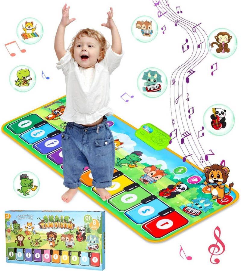 Dansmat Muzikaal Tapijt met 10 toetsen en 10 liedjes Kinderspeelgoed Verjaardagscadeaus voor kinderen Kerstcadeaus Opvouwbaar Antislip (110x36cm)