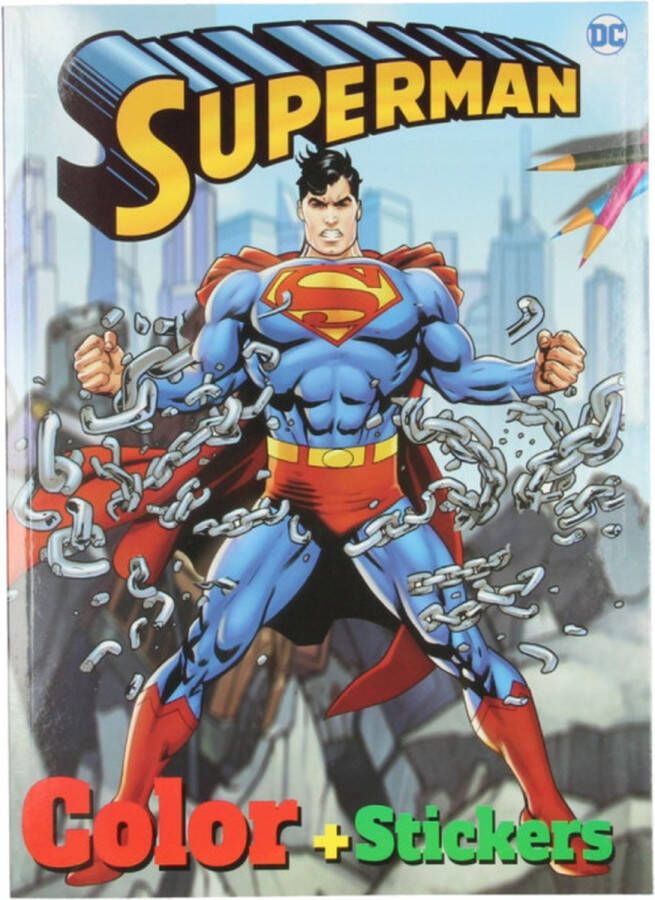 DC Superman color + stickers dik kleurboek met stickers en deurhanger superman logo WB