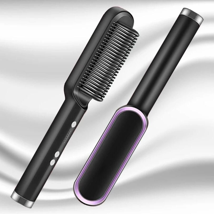DDOTTEV Stijltang Hair Straightener Brush Snelle Verwarming 5 Temperatuurinstellingen Anti-Verbranding Verwarmde Haarborstel Kleuren Zwart