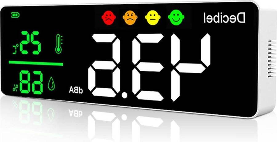 Decibel meter Digitale Geluidsniveaumeter 3In1 Geluidsniveau 30~130dB Wandmontage Sound Level Monitor met Temperatuur & Vochtigheid 11 Groot LED Scherm Audio Ruis Volume Test voor Thuis Babykamer Bibliotheek decibel meter