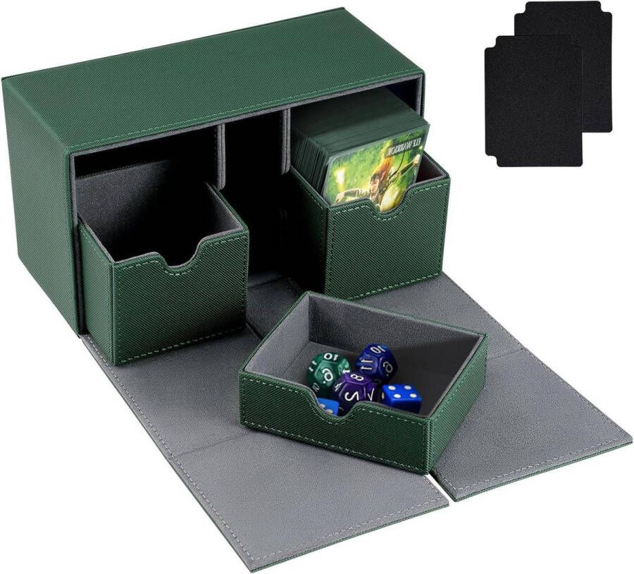 Deck Box 3 vakken verzamelkaarten kaartenbox voor 200+ kaarten flip card box Ruilkaarten Spellen inclusief 2 premium kaartscheiders