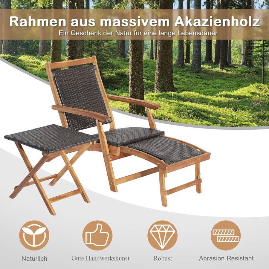 Deckchair met bijzettafel tuinstoel van acaciahout en polyratten inklapbare ligstoel met tafel voor tuin balkon en zwembad