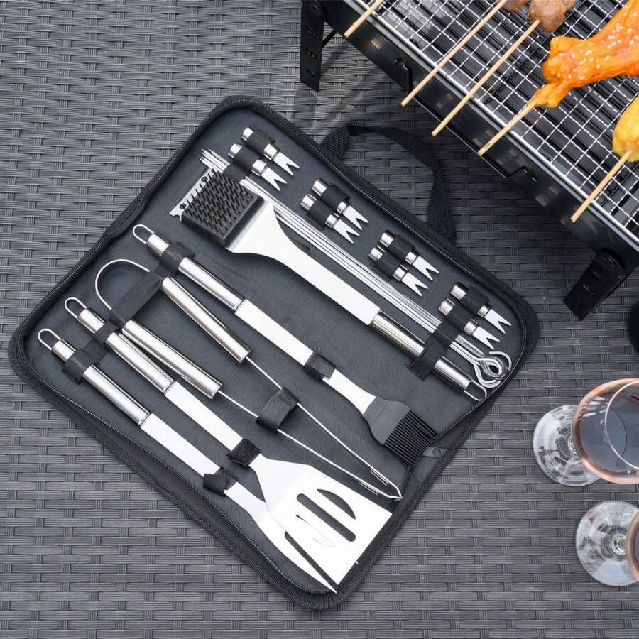 Decopatent 22 Delig BBQ Gereedschapset in Draagtas Barbeque accessoires Set Barbeque Grill Tang Spatel Mes Vork Borstel Spies