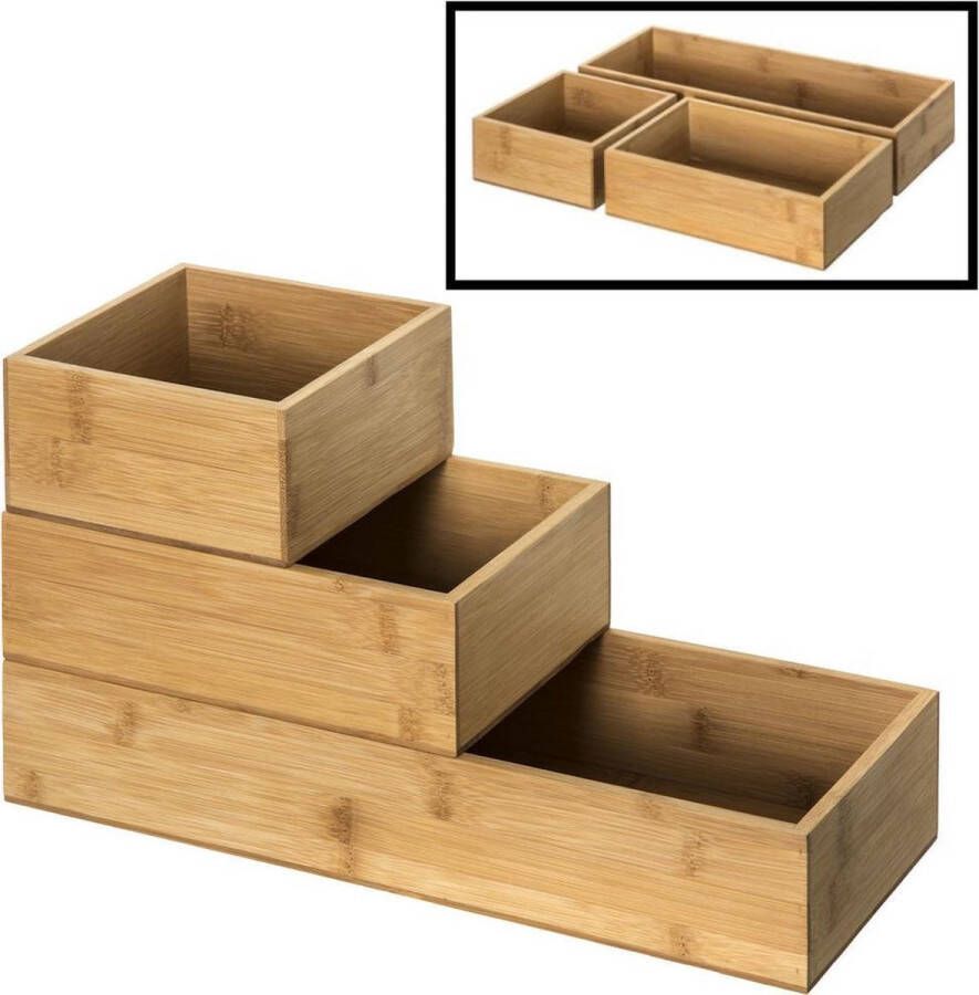 Decopatent 3-Delige Bestekbak Lade Indeling met 3 bakjes Ladebakjes Besteklade Organizer Bamboe hout Bestekcassette