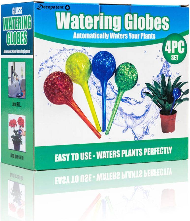 Decopatent 4 Stuks Waterdruppelaar voor Planten Watergever Glas Waterbollen Watergeefsysteem Plantenbollen Blauw