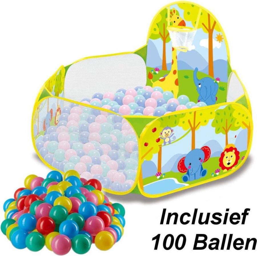 Merkloos Sans marque Decopatent Ballenbak met Basketbal Net MET 100 Ballen voor Ballenbak Baby Dieren print Ballenbad voor kinderen Ballenbad