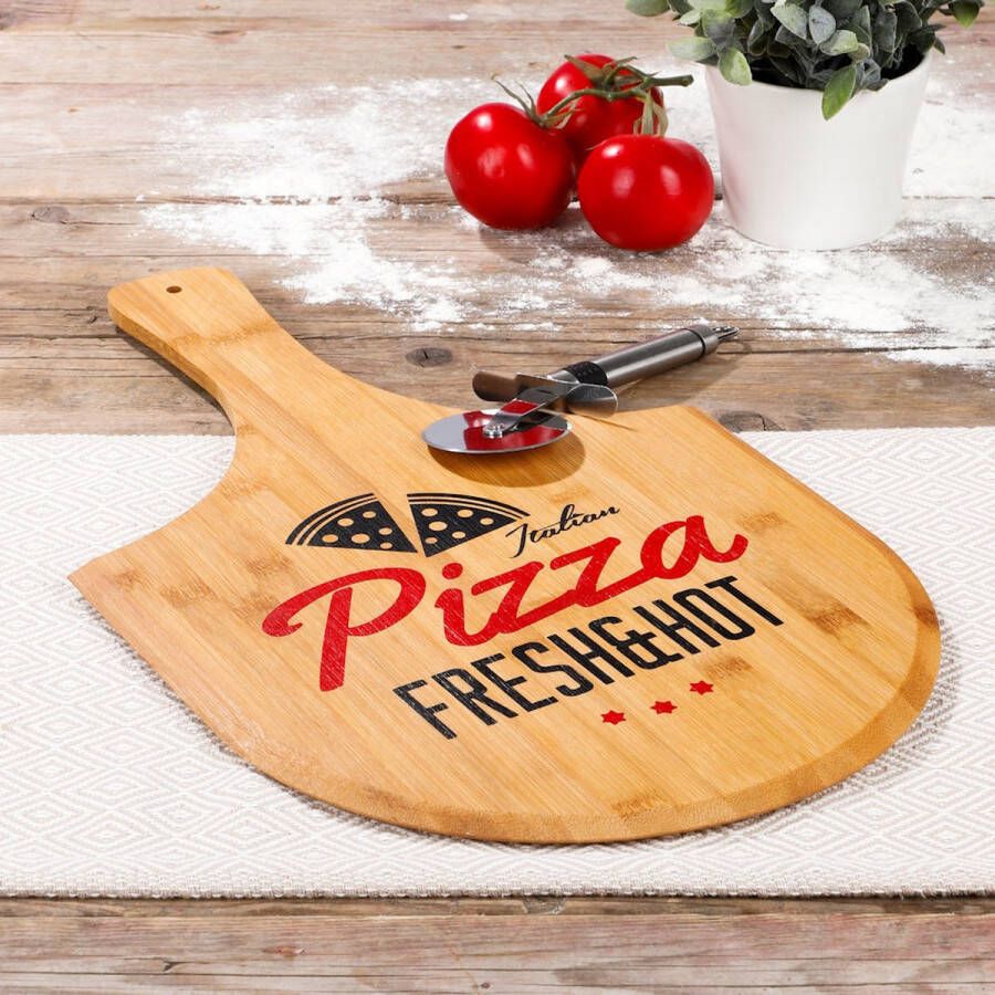 Merkloos Sans marque Decopatent Bamboe Pizzaschep voor Pizza's Ø30 Cm Pizzaplank met handvat Pizzaborden Oven Bbq Serveerplank