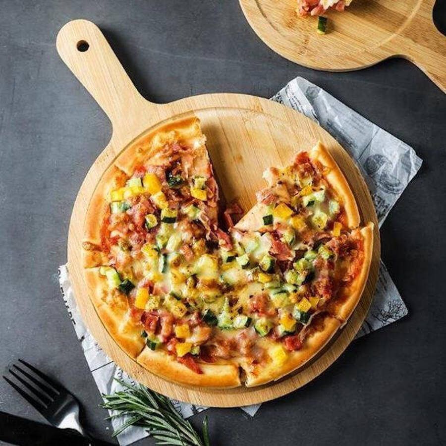 Decopatent Bamboe Pizzaschep voor Pizza's Ø35 Cm Pizzaplank met handvat Pizzaborden Oven Bbq Serveerplank
