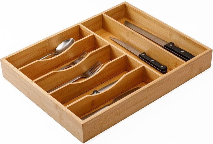 Decopatent Bestekbak voor keukenla met 7 Vakken Bestek organizer Bestekla Hoogwaardig Bamboe Hout Bestekcassette 43x33x6