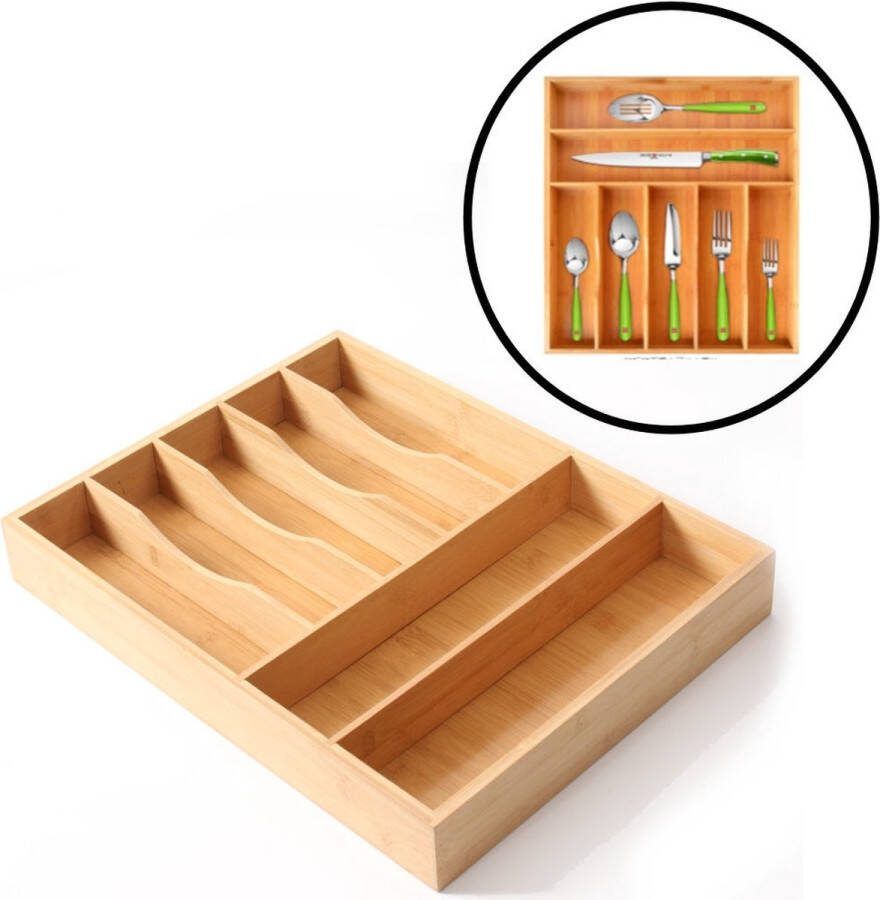 Decopatent Bestekbak voor keukenla met 7 Vakken Bestek organizer Bestekla Hoogwaardig Bamboe Hout Bestekcassette 45x35x6