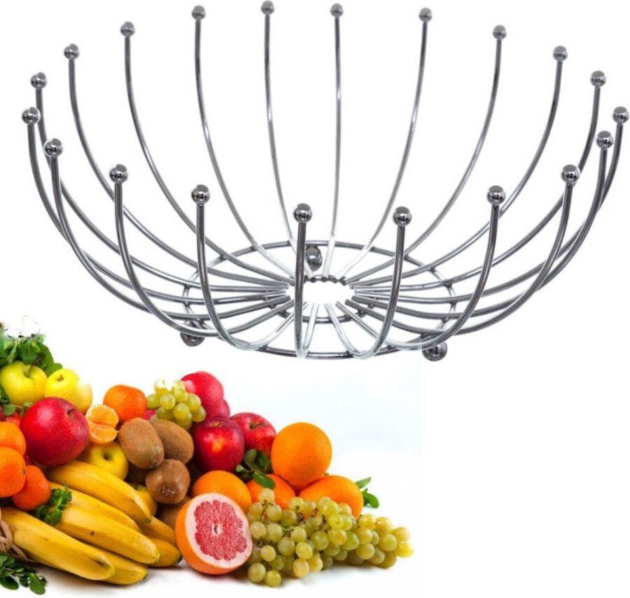 Decopatent Design Fruitschaal Rond Schaal voor fruit Ronde Design Fruitmand Metaal Afm: 31.5 x 31.5 x 14 Cm Zilver