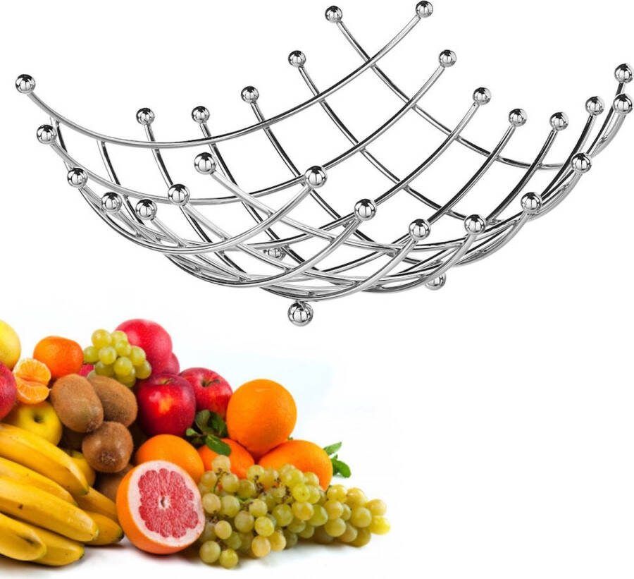 Decopatent Design Fruitschaal Vierkant Schaal voor fruit Design Fruitmand Metaal Afm: 31 x 31 x 14 Cm Zilver