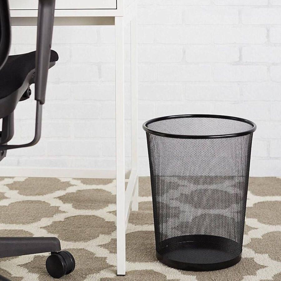 Decopatent Design Ronde Prullenbak voor Kantoor Papierbak Mesh Metaal Papiermand Prullenmand voor onder Bureau Zwart