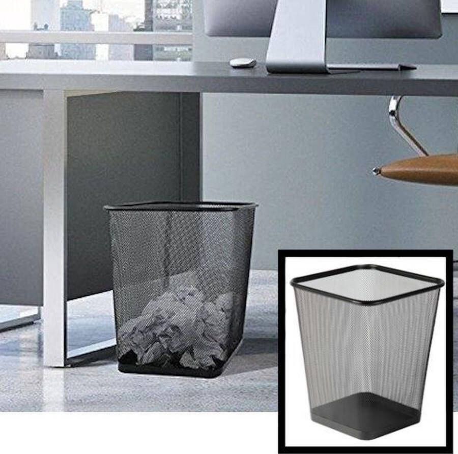 Decopatent Design Vierkant Prullenbak voor Kantoor Papierbak Mesh Metaal Papiermand Prullenmand voor onder Bureau Zwart