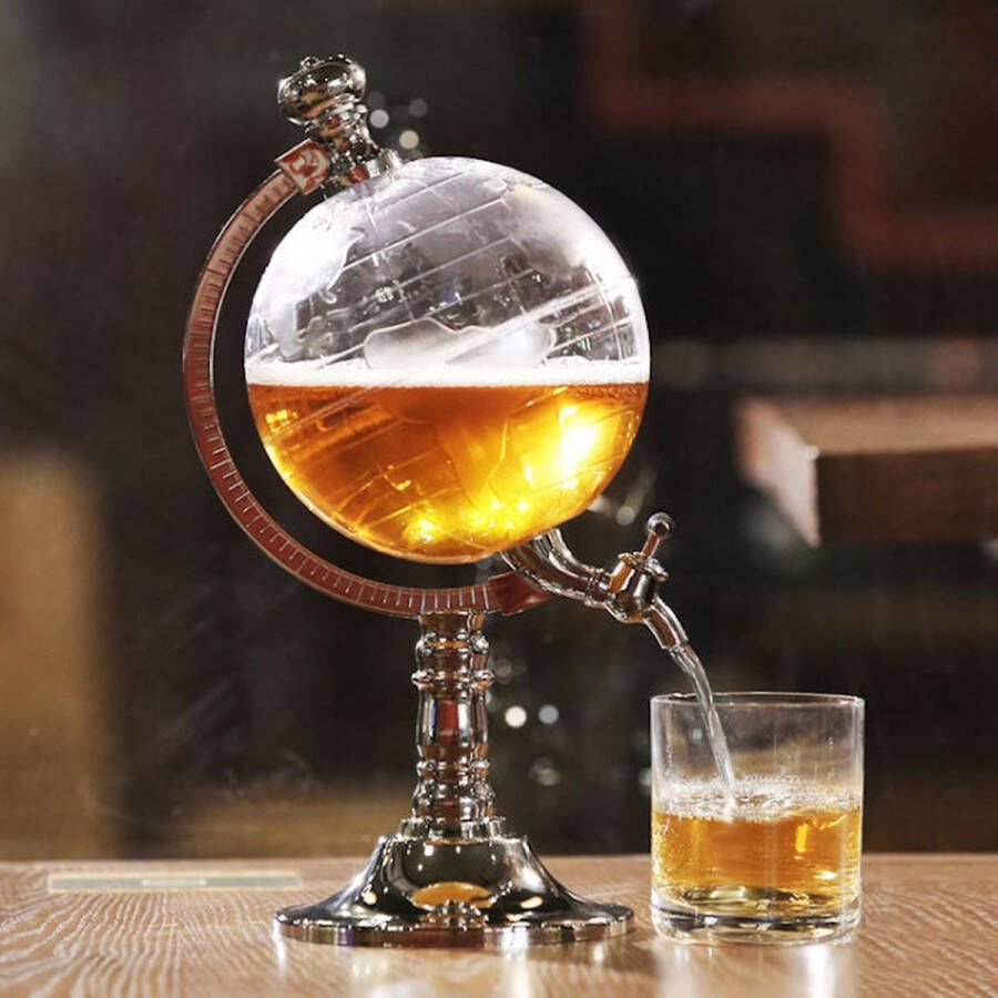 Merkloos Sans marque Decopatent Drankdispenser met kraantje Wereldbol Globe Drank alcohol dispenser Biertoren Limonadetap Tafeltap Biertap