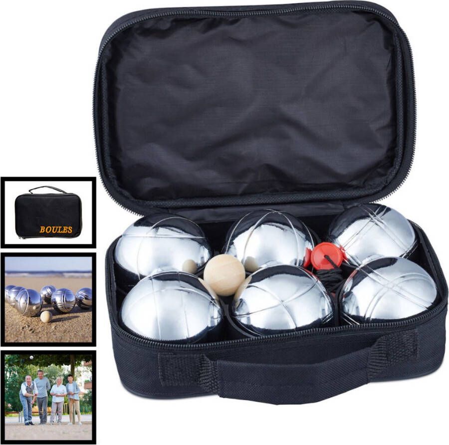 Decopatent Jeu de Boules SET 6 ballen Ø7.2 Cm metaal petanque in draagtas afstandmeter jeu de boules set volwassenen