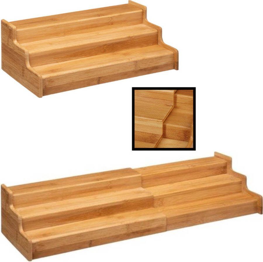 Decopatent Kruidenrekje Uitschuifbaar Staand 3 laags Kruidenrek voor 36 kruidenpotjes Specerijen rek Bamboe Hout
