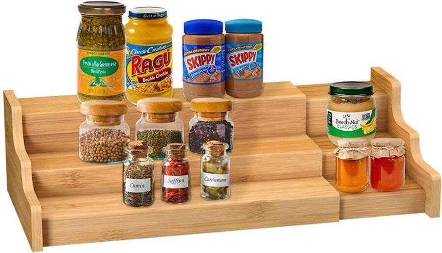Decopatent Kruidenrekje Uitschuifbaar Staand 3 laags Kruidenrek voor 36 kruidenpotjes Specerijen rek Bamboe Hout