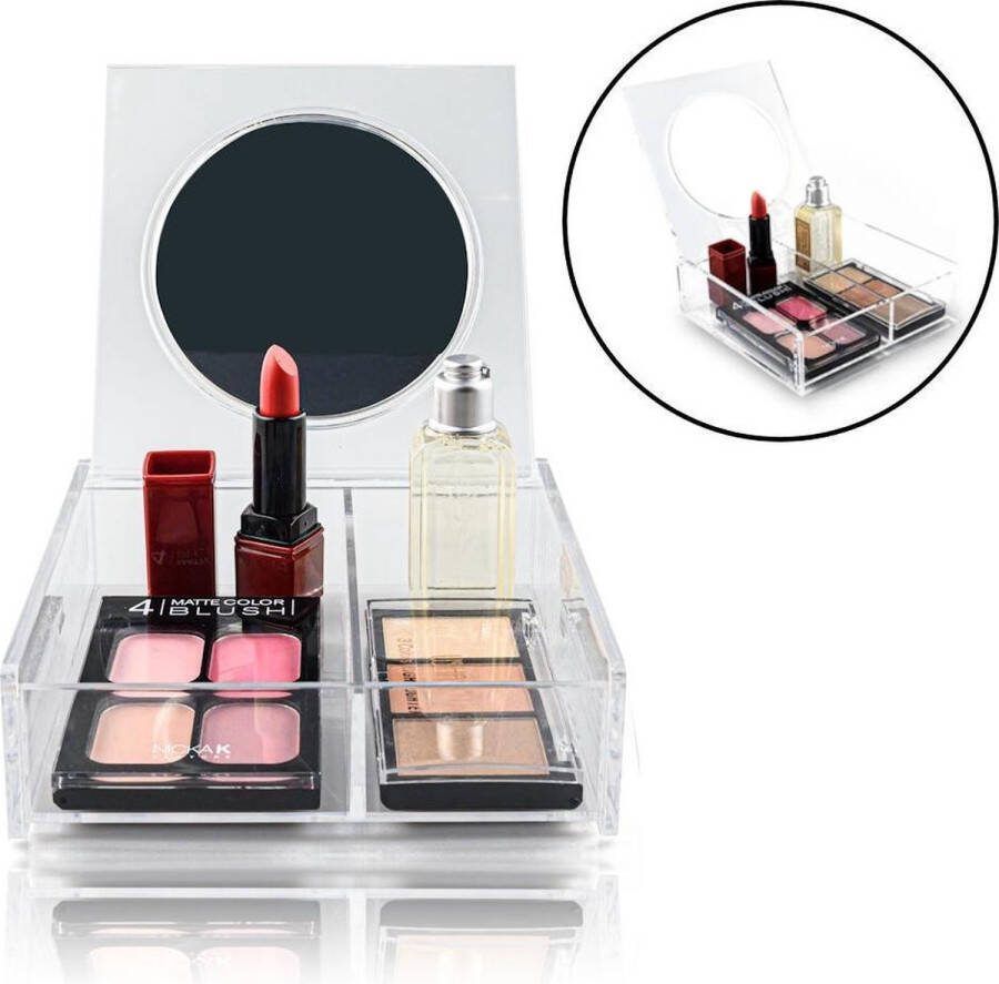 Decopatent Make up Organizer met 2 Vakken & Make-up Spiegel Makeup Organizer Transparant Sieraden Cosmetica Opbergdoos