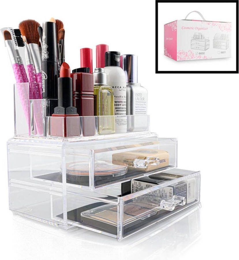 Decopatent Make up Organizer met 8 Vakken & 2 Lades Makeup Organizer Transparant Sieraden Make-up Cosmetica Opbergdoos