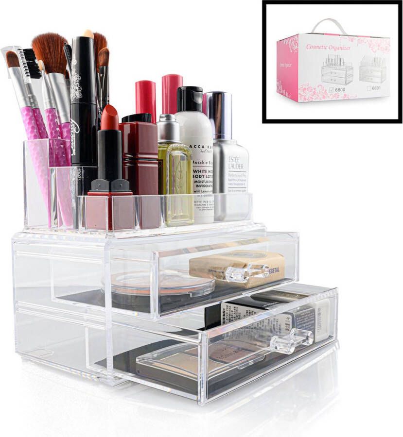 Merkloos Sans marque Decopatent Make up Organizer met 8 Vakken & 2 Lades Makeup Organizer Transparant Sieraden Make-up Cosmetica Opbergdoos