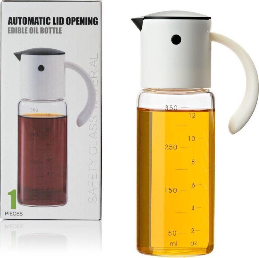Decopatent Oliefles met Automatische schenktuit Oliekan Glas Olie dispenser fles voor olijfolie Navulbaar 350 ML Zwart