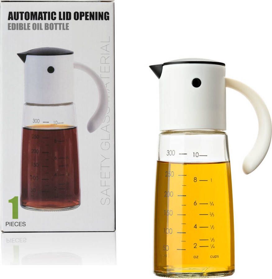 Merkloos Sans marque Decopatent Oliefles met Automatische schenktuit Oliekan Glas Olie dispenser fles voor olijfolie Navulbaar 300 ML Zwart