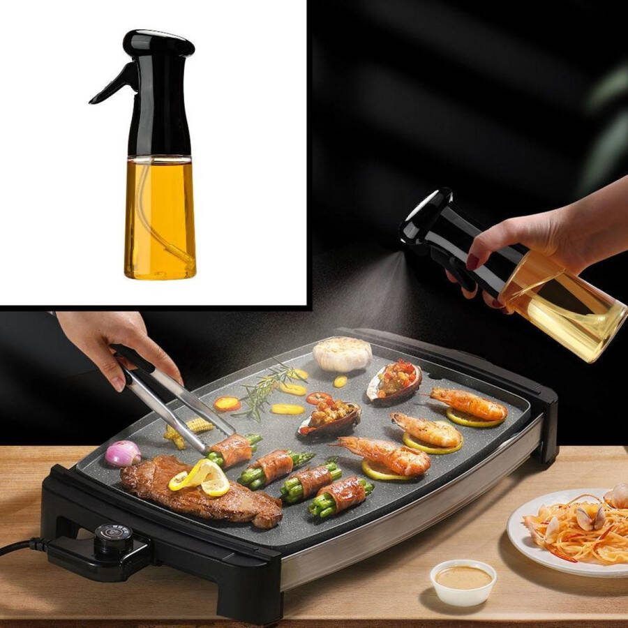 Decopatent Olijfolie Sprayer Oliefles met Verstuiver Afvallen Voor Gezond Bakken en Koken Kook Bakspray 210ML Zwart