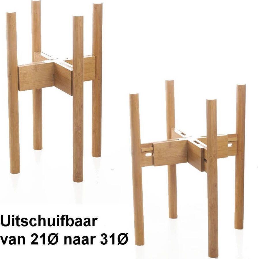 Decopatent Planten Standaard voor Binnen Uitschuifbare Plant Houder Bamboe Krukje en Tafel voor Bloem Potten van 20Ø tot 30Ø