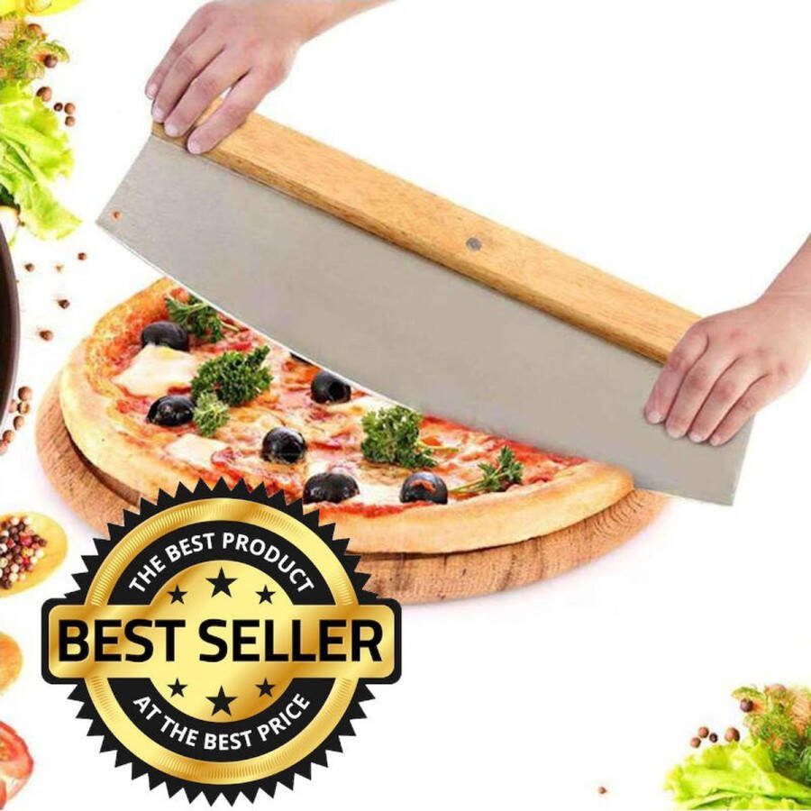Decopatent PRO Pizzasnijder RVS met houten handvat Pizza Mes Pizza snijder Deegsnijder Pizza verdeler wiegemes Pizzames
