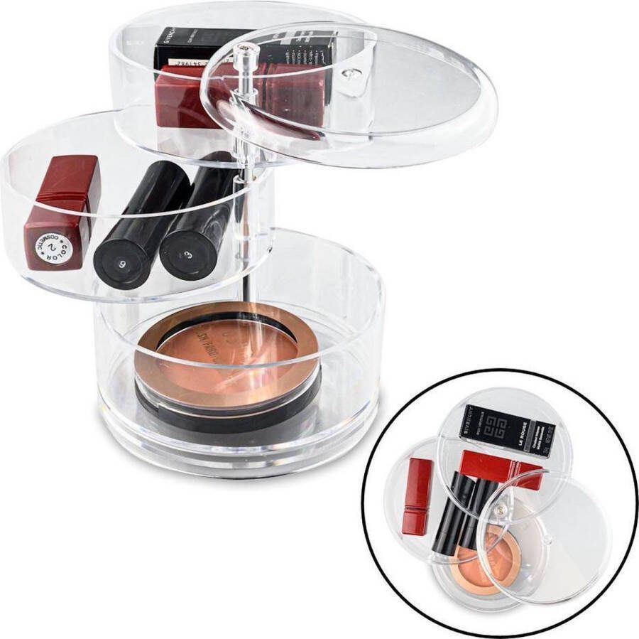 Decopatent Ronde Make up Organizer met 14 Vakken Makeup Organizer Transparant Sieraden Make-up Cosmetica Opbergdoos