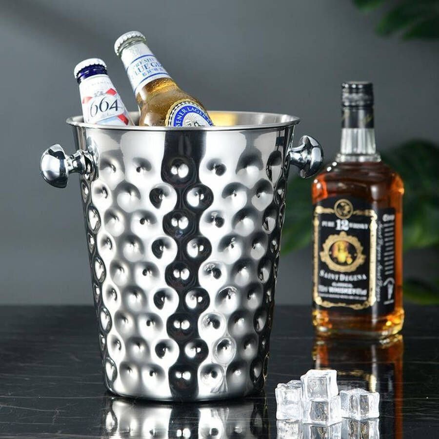 Decopatent RVS ijsemmer Champagne ijs emmer met handvat Champagnekoeler Drankemmer Wijnkoeler 26x20x23.5 Cm Zilver