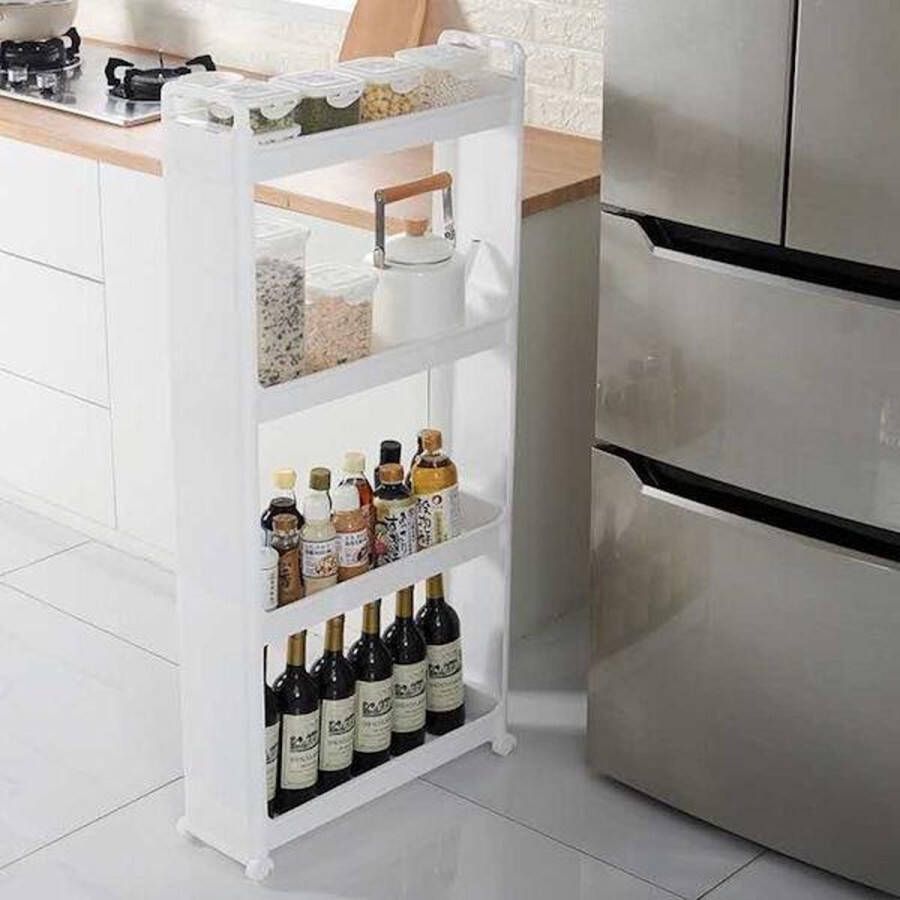 Decopatent Smal Keukenrek opbergrek 4 laags op Wieltjes met Vakken Smalle kast Keukentrolley met wielen Badkamer Nisrek