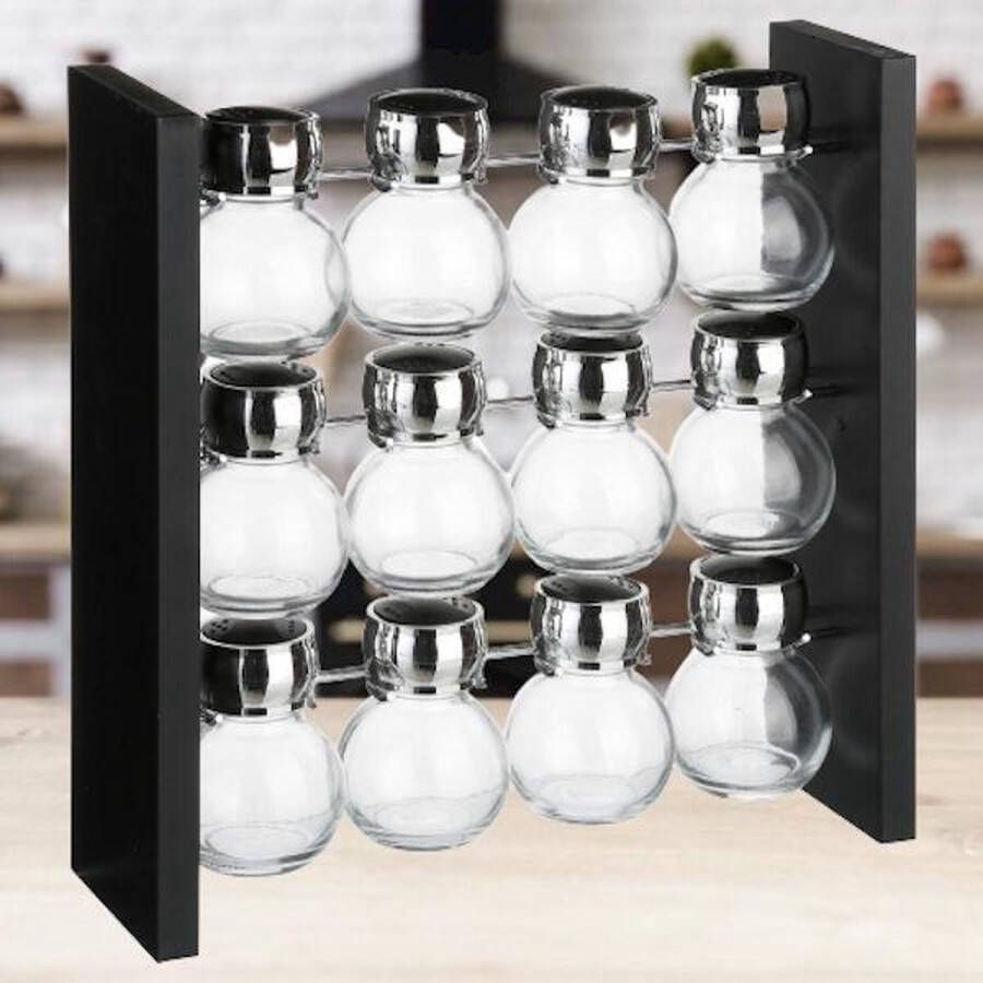 Decopatent Staand Kruidenrekje voor 12 kruidenpotjes Specerijen rek Mdf hout Potjes Glas 3 laags keuken kruiden organizer