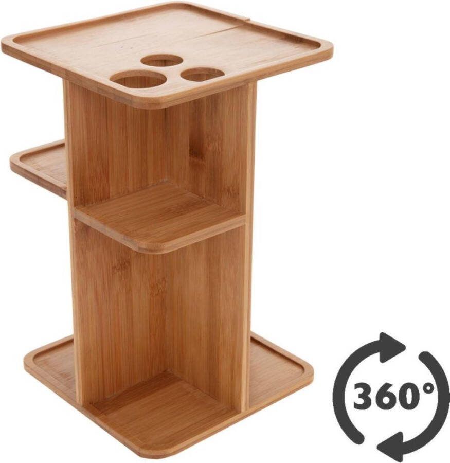 Decopatent Staande Make-up organizer 360° draaibaar Bamboe houten make up organizer Luxe Cosmetica organiser houder Toren