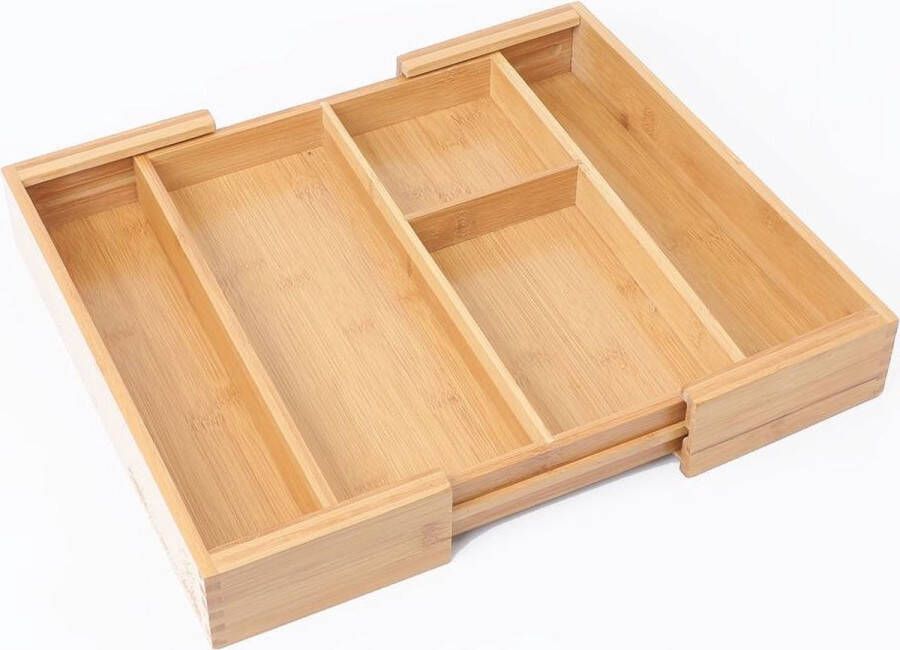 Decopatent Uitschuifbare bestekbak 3 Vaks -> Uitschuifbaar naar 5 Vaks Keukenla Bestek organizer bamboe hout 43.5 x 36 x 6 Cm
