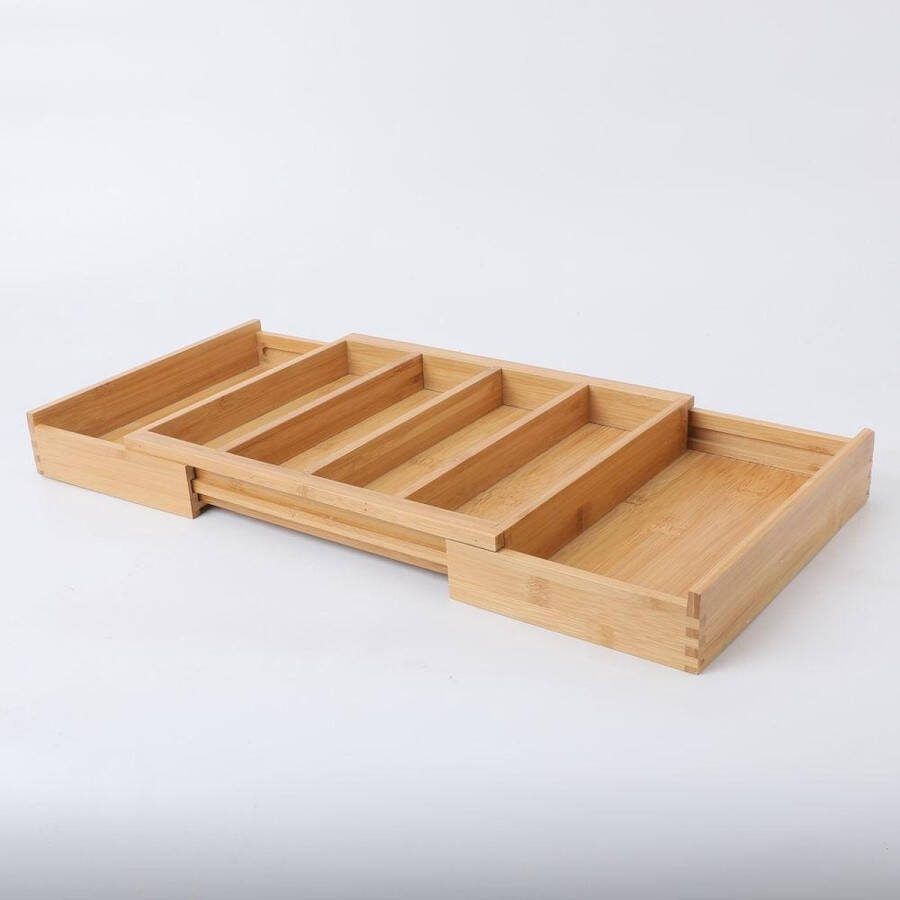 Decopatent Uitschuifbare bestekbak 4 Vaks -> Uitschuifbaar naar 6 Vaks Keukenla Bestek organizer bamboe hout 55 x 33 x 5 Cm