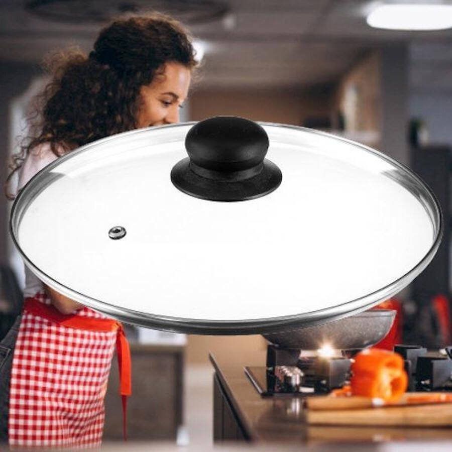 Decopatent Universele Glazen Pan deksel Ø24 cm Ronde Pandeksel Glas met stoomgaatje Transparant Voor pannen van 24 Cm