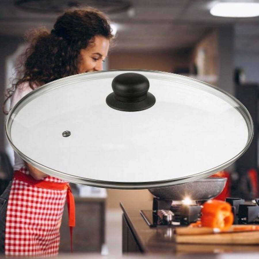 Decopatent Universele Glazen Pan deksel Ø28 cm Ronde Pandeksel Glas met stoomgaatje Transparant Voor pannen van 28 Cm