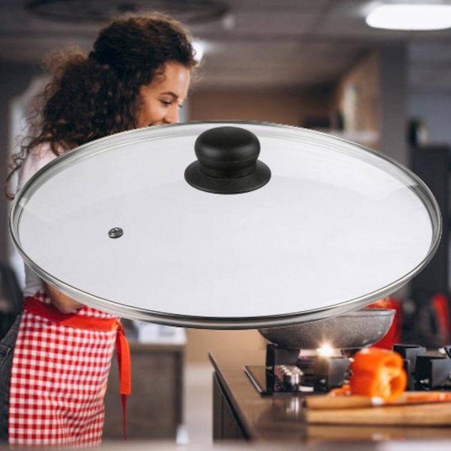 Decopatent Universele Glazen Pan deksel Ø30 cm Ronde Pandeksel Glas met stoomgaatje Transparant Voor pannen van 30 Cm