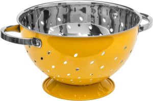 Merkloos Sans marque Decopatent Vergiet Ø25 cm Rvs Metalen Zeef 2 Handvaten Groente & fruit wassen afspoelen Pasta afgieten Retro Geel