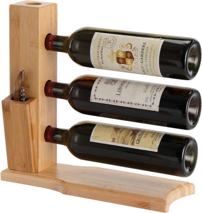 Decopatent Wijnrek van bamboe hout voor 3 flessen wijn Design wijnflessenrek